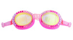 The Bling2O Sparkling Summer Swim Goggles feature a pink design with a glittery frame and colorful rhinestone decorations around the lenses.