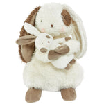 Big Hare Little Hare" by Bunnies By the Bay features two plush bunnies sharing a tender moment. The larger bunny with floppy ears lovingly holds the smaller one, both showcasing soft cream fur with brown accents.