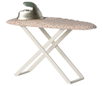 The Maileg Iron & Ironing Board, Mouse features a small polka-dot fabric board and metal iron, perfect for the mouse family, displayed on a plain white background.