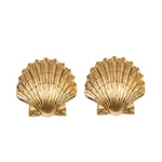The Mar Earrings by Jennifer Behr, handmade in New York, feature golden scallop shells and are shown against a white background.