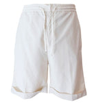 Canali's Elevated Cotton Shorts feature a white, drawstring design with an elastic waistband and stitched hems, perfect for casual wear, shown against a white background.