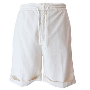 Canali's Elevated Cotton Shorts feature a white, drawstring design with an elastic waistband and stitched hems, perfect for casual wear, shown against a white background.