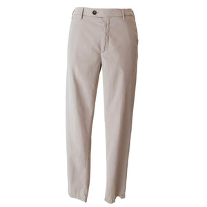 The Canali Cotton Sport Trousers, in beige lyocell-cotton twill, feature a button and zipper fly, belt loops, and straight legs, showcased on a pristine white background.