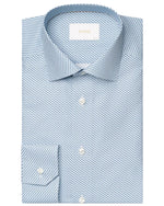Eton's Blue Olive Fine Twill Shirt is a light blue textured dress shirt made from premium cotton, featuring button cuffs and a classic collar.