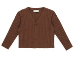 The Girl's Long Sleeve Knit Button Top by Rylee & Cru features a cozy V-neck, three front buttons, and long sleeves. Displayed flat on a white background for a clear view of this stylish top.
