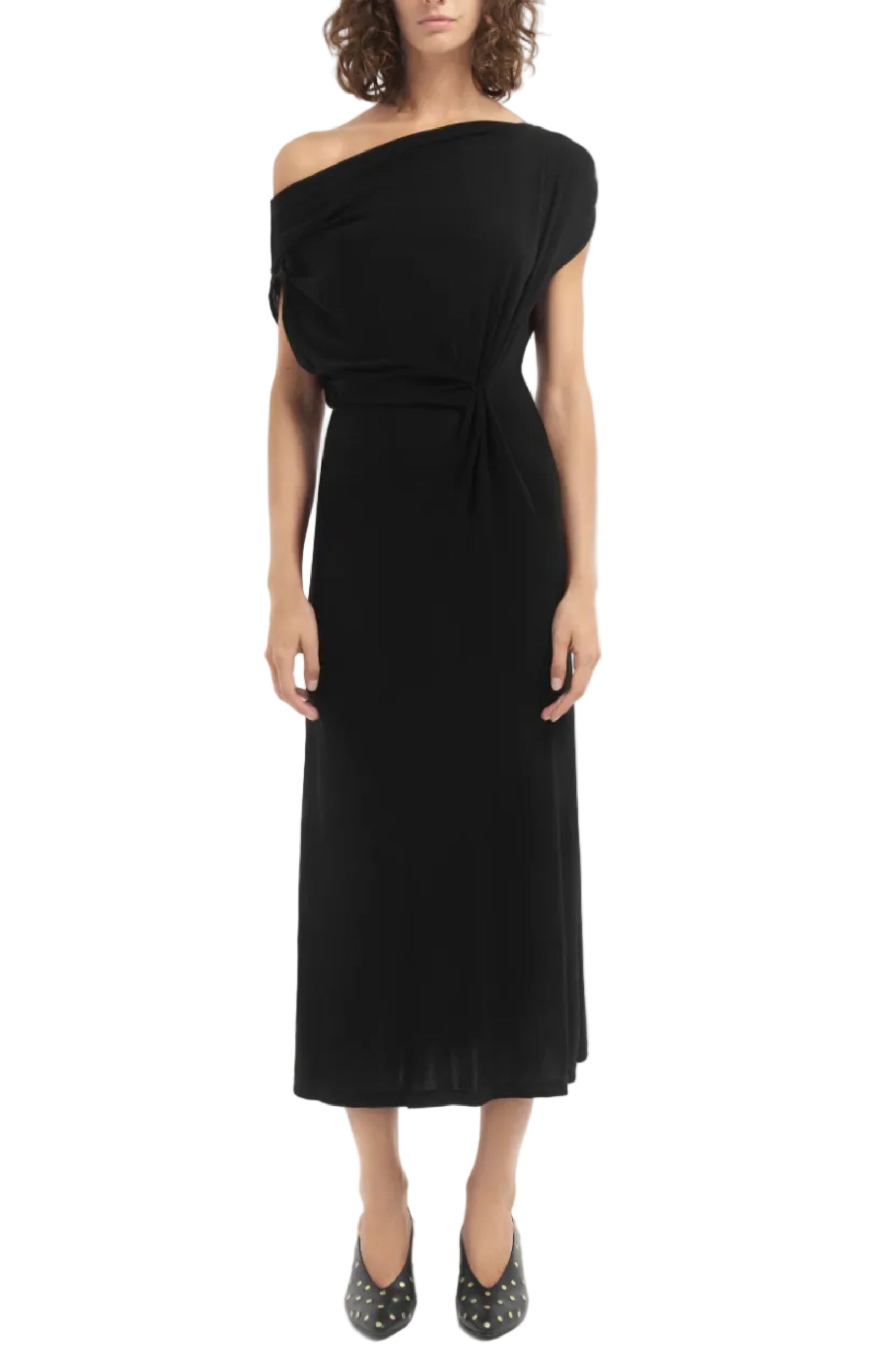 off the shoulder jersey dress CO Draped Black / L- FINAL SALE floor length form fitting Finish:Charcoal bohme tiered dress 57472 / Cheetah /