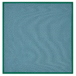 The image features a grid of small teal squares with a dark green edge, echoing the elegance of Canali's Silk Pocket Square.