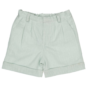 The Kidiwi Baby Boys' and Boys' Adam Short, in light green with a checkered pattern, is ideal for summer. Featuring belt loops, side pockets, and cuffed hems, it combines style with comfort for any boy's wardrobe.