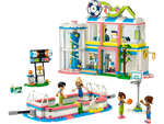 The LEGO® Friends Sports Center by LEGO® features a lively sports complex with a gym, basketball hoop, climbing wall, sports gear, and four mini-dolls for active play.