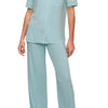 Gisele Short Sleeve Long Pant PJ Set - Canal Blue/Ivory