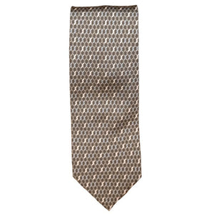 The Printed Tie by Canali is a brown silk accessory featuring a geometric design with small white and dark brown vertical ovals, accented by subtle jacquard details.