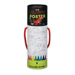 Crocodile Creek's "Coloring Poster" comes in cylindrical packaging with a convenient carry handle, featuring dinosaurs and includes a 3-in-1 art set with themed crayons.