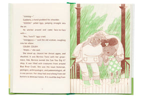 Iggy Peck & the Mysterious Mansion - Book Three by Abrams features an older woman and young girl on a porch, surrounded by trees and a home showing diverse architecture. Visible text appears on the left page.
