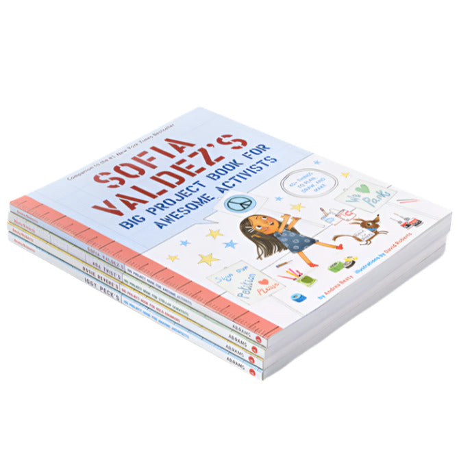 A stack of four "The Questioneers Big Project Book Collection" activity book sets by Abrams is shown on a white background—perfect for inspiring kid-friendly projects.