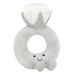 The Jellycat Amuseables Diamond Ring plush, featuring a smiling face and small arms, is perfect for playful proposals or adding whimsical charm to your vintage boutique.