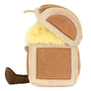The Jellycat Amuseables Treasure Chest plush toy features a soft, fuzzy yellow interior, brown crust details, and a cute fabric tail peeking out—perfect for imaginative adventures.