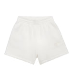 Anine Bing Kam Short Framed Monogram athletic shorts in soft midweight cotton feature an elastic waistband, side pockets, and a small embroidered logo on the lower left leg, shown against a plain background.