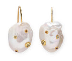 Lizzie Fortunato's Eros Earrings are gold-plated sterling silver with irregular baroque freshwater pearls and small gold accents.
