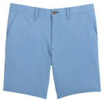 The Johnnie-O Jupiters Short are light blue classic golf shorts with technical performance, button and zipper closure, belt loops, and front pockets.
