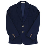 The Beaufort Bonnet Company Boys' Booker Blazer in Nantucket Navy features notch lapels, two front buttons, three sleeve buttons, and a chest pocket—classic prep style displayed on a white background.