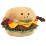 Jellycat’s Amuseables Burger is a plush toy shaped like a smiling hamburger, complete with lettuce, cheese, tomato, and brown arms—perfect for burger fans and plush collectors.
