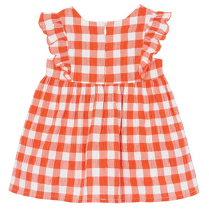 Charming ruffled sleeves and delicate floral embroidery grace the Tartine et Chocolat Baby Girls' and Girls' Red Gingham Dress, an adorable choice for your little one.