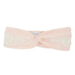 The Girls' Embroidered Headband by Tartine et Chocolat comes in pink with beautiful white flower embroidery and a central twist, ideal for your summer style.