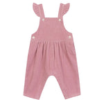 Tartine et Chocolat Baby Girl's Velvet Overalls with ruffled shoulder straps, button fastenings, and wide legs, shown laid flat on a white background.