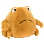 Chrissie Crab by Jellycat is a cuddly plush toy resembling a light brown frog, with big eyes and a simple expression, sitting upright with its charming legs adding to its overall appeal.