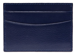 The Ettinger Capra Flat Credit Card Case features a minimalist design with multiple card slots, crafted from blue goat leather against a crisp white background.