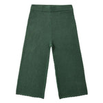The Rylee & Cru Girls' Knit Wide Leg Pant features a textured pattern, ribbed waistband, cropped length, and a scalloped hem, shown laid flat against a white background.