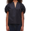 Ruched Sleeve V-Neck Top - Midnight