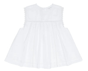 The Minnow Girls' White Align Tank is a sleeveless top featuring lace-trimmed sleeves and bodice, a loose flared fit, and delicate vertical details—perfect for your girl's comfort and style on any occasion.