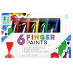 A set of 6 Jr. Washable Fingerpaints by Bright Stripes offers rich colors—red, black, blue, yellow, green, and orange. Each tube holds 25 fl oz (75 ml) and is packaged to emphasize their super-washable ease of cleaning.