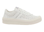 The Lanvin Cash Embroidered Sneakers feature lace-like perforated side panels, white laces, and a thick off-white sole, embodying urban contemporary style.