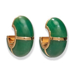 The Zellige Hoops by Lizzie Fortunato are green and gold half-hoop earrings crafted from gold-plated brass with a polished finish, inspired by Zellige tiles and displayed on a white background.