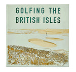The "Golfing the British Isles Leather Book" by Graphic Image displays a charming illustration of British Isles golf courses with a flag, bunkers, and lush grass.