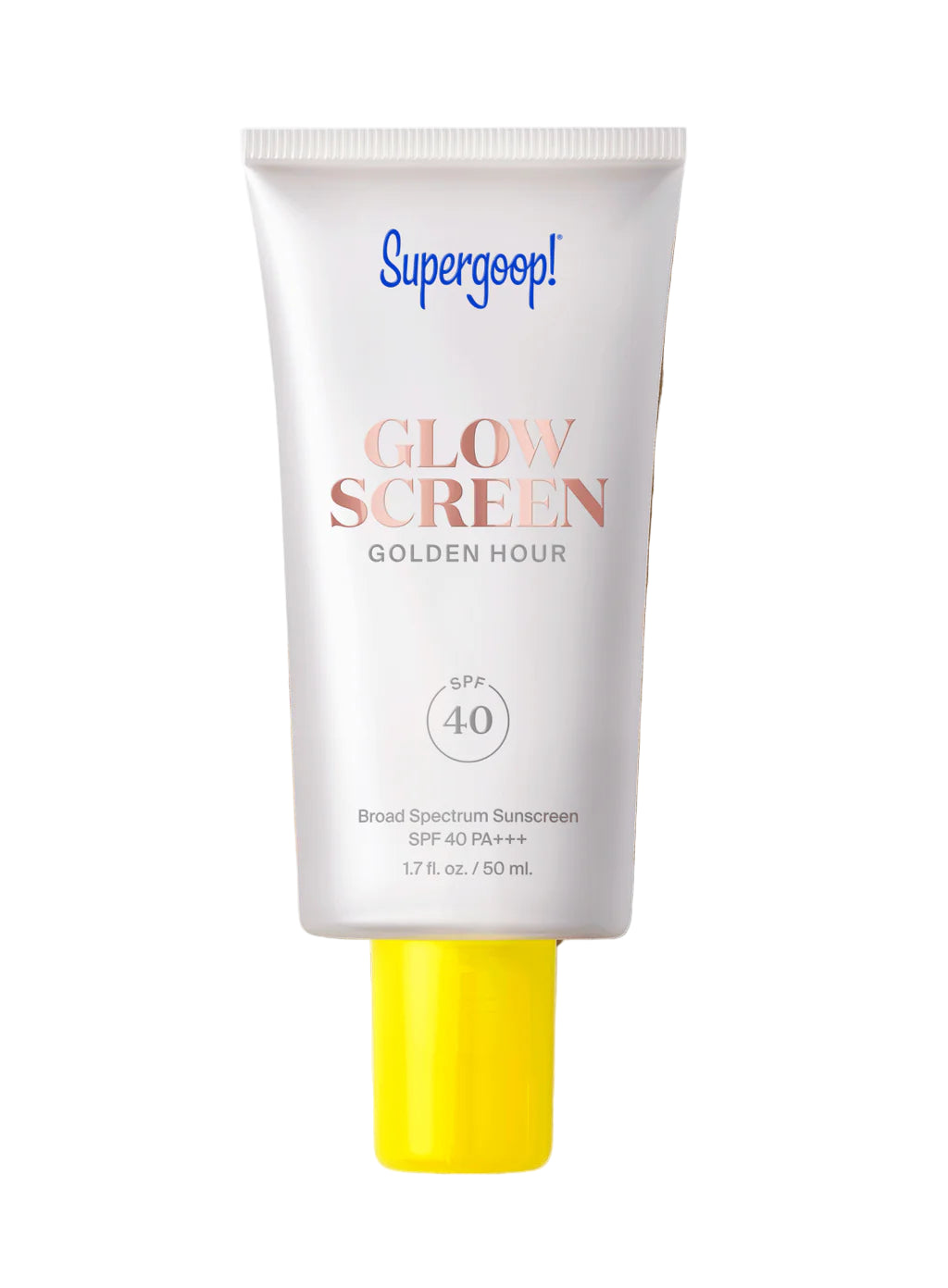 Supergoop Glowscreen SPF 40 in Golden Hour, 1.7 fl. oz., provides a luminous finish and all-day hydration for radiant, protected skin.