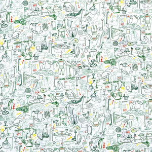 This charming sports-themed wallpaper, featuring golf clubs and balls in green and red tones, is perfect for a nursery. It pairs beautifully with baby gifts like Joy Street's cozy Baby Golf Hat made from soft pima cotton.