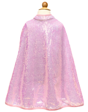 The Great Pretenders Sequins Cape, in pale pink with a lightweight design and convenient velcro closure, is elegantly showcased on a mannequin.