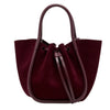 Small Ruched Soft Suede Tote - Oxblood
