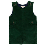 A sleeveless dark green Baby Boys' Corduroy Jack Keene Jon Jon by The Beaufort Bonnet Company, featuring button details on the shoulders and sides, shown against a white background.