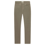 Frame's L'Homme Slim Brushed Twill are khaki jeans made from comfort-stretch denim, featuring a classic five-pocket design, button closure, belt loops, and mid-rise straight-leg fit on a white background.