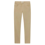 The Modern Straight jeans by Frame are beige, skinny-fit, mid-rise, and crafted from stretch-cotton denim. They feature five pockets, belt loops, and a button closure.