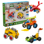 The Plus Plus GO! Learn To Build Vehicles - Super Set features interlocking building blocks with colorful vehicle and plane models on the packaging, making it a fun STEM toy for creative play and inspiring young minds.