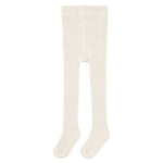 Quincy Mae Baby Girls' and Girls' Tights, white, rib knit and footed with soft, stretchy fabric, shown laid flat on a plain background.