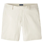 The Bingham Performance Short by Peter Millar is a beige, lightweight casual short with belt loops, side pockets, and a button closure, shown against a white background.