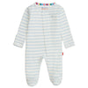 Baby Stripe Organic Cotton Magnetic Footie - Blue