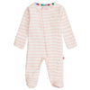 Baby Stripe Organic Cotton Magnetic Footie - Pink