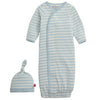 Baby Stripe Organic Cotton Gown & Hat - Blue